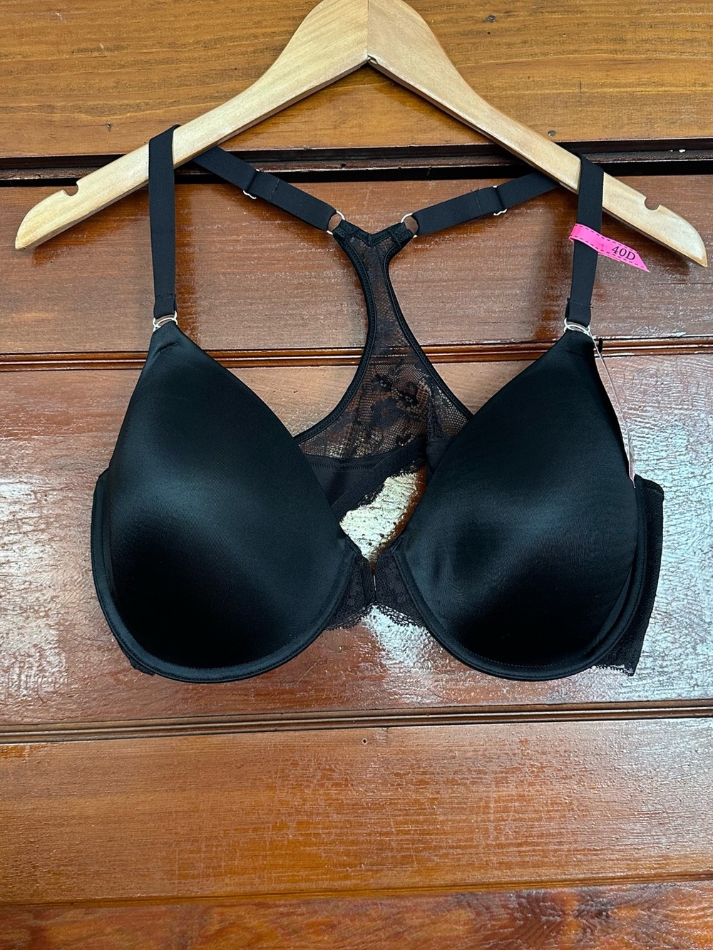 New Maidenform Black Lace Back Extra Coverage T-Back Front Closure Bra Size 40DD